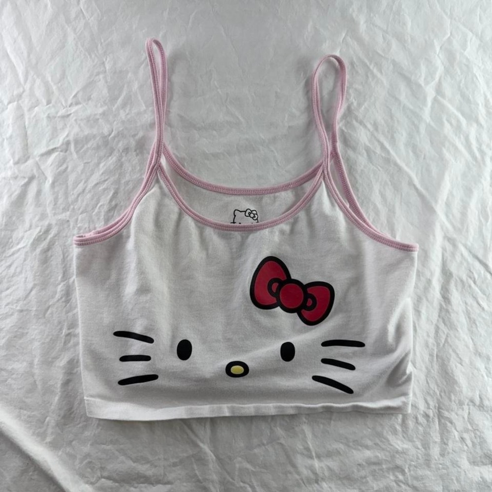 Hello Kitty Cropped White Camisole Tank Top Sz M Kidcore Y2k Kawaii